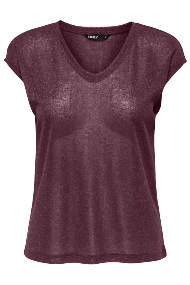 ONLSILVERY S/S V NECK LUREX TOP JRS 15136069 BURGUNDY